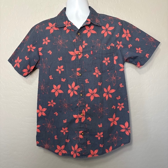 Levi's Men's Floral Hawaiian Shirt Blue & Red Size Medium - Picture 1 of 8